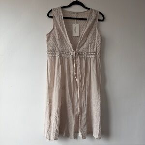Valentina Naldi Italy Eyelet Lace Embroidered Cotton Dress Sabbia Beige One Size